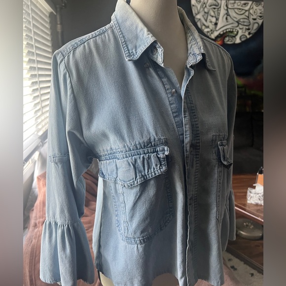 Faded Glory Denim Cropped Blouse - Picture 4 of 8